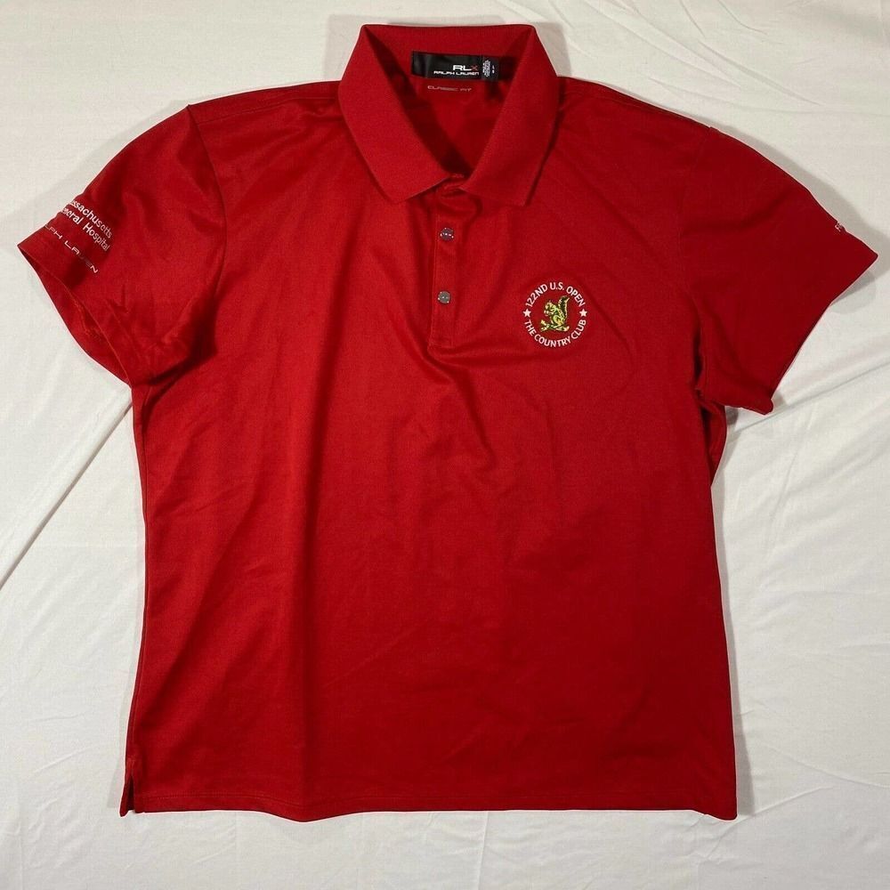 Ralph Lauren RLX Golf Polo Shirt Shirt SIZE Large Red Short Sleeve w/logo 8-BZ80